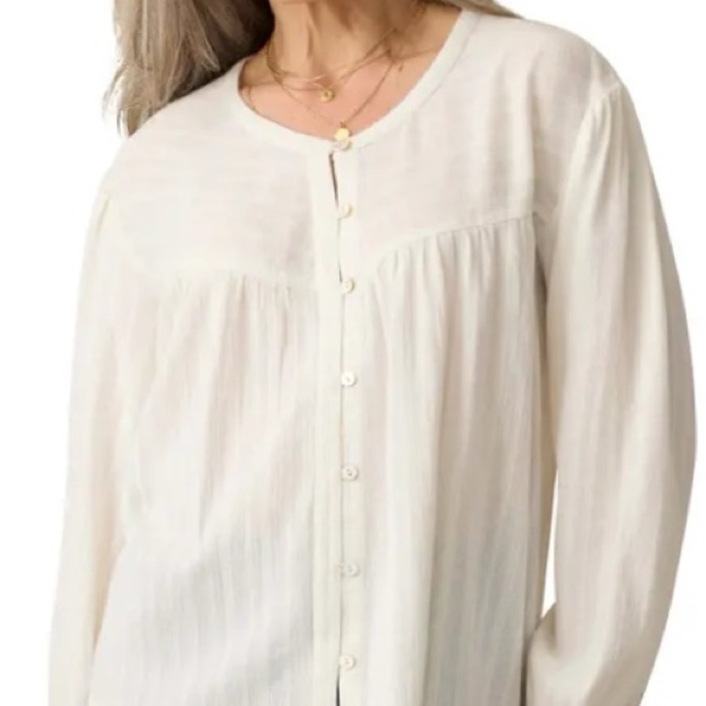 Faherty Lena Organic Cotton puff Sleeve Button Top Sz L